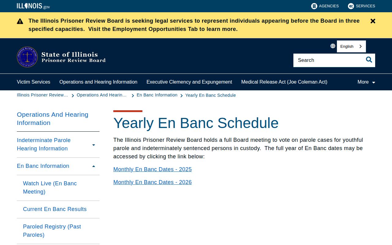 Illinois parole hearing calendar for Union County release supervision